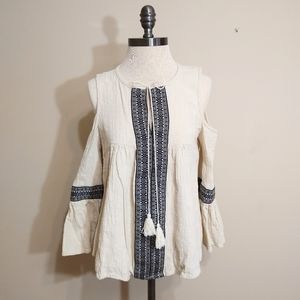 PQ LA Istanbul Cold Shoulder Cotton Off White and Black Bohemian Top Small
